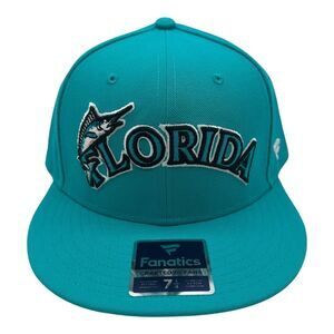 Fanatics Florida Miami Marlins Fitted Hat Cap 7‎ 1/4 Teal Cooperstown Collection